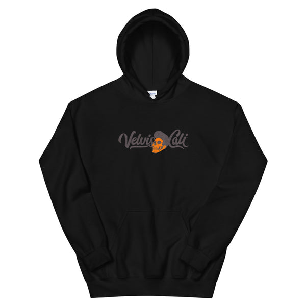 VelvisCali Grey + Orange Stipple Logo Pullover Hoodie